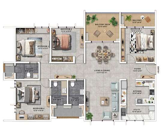 4 BHK 2144 Sq.Ft Floor Plan