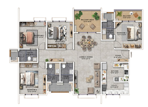 4 BHK 2270 Sq.Ft Floor Plan