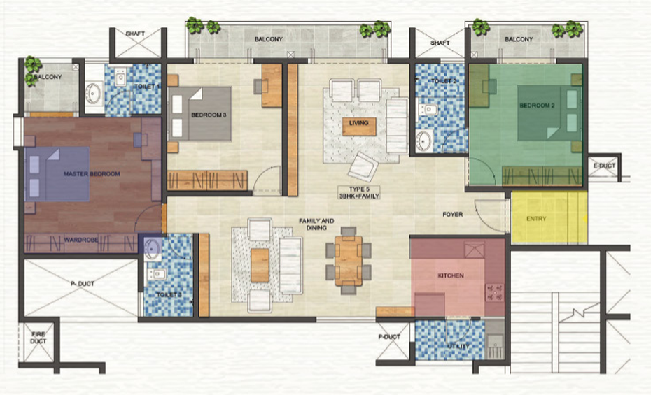 Type 5 - Luxury 3 BHK Floor Plan