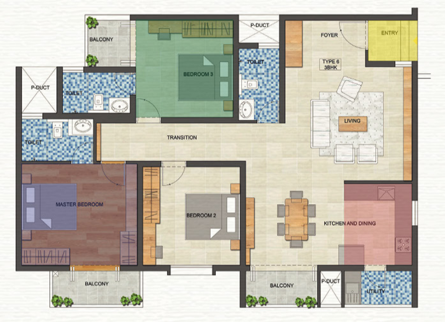 Type 6 - Luxury 3 BHK Floor Plan