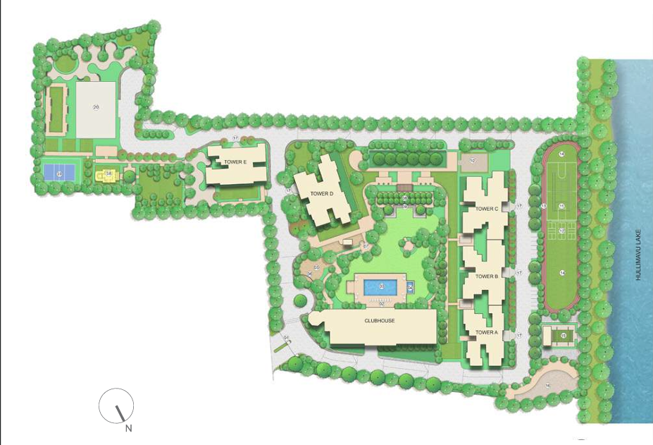 Lodha Azur master plan showing towers A to E, clubhouse, pool deck and amenities