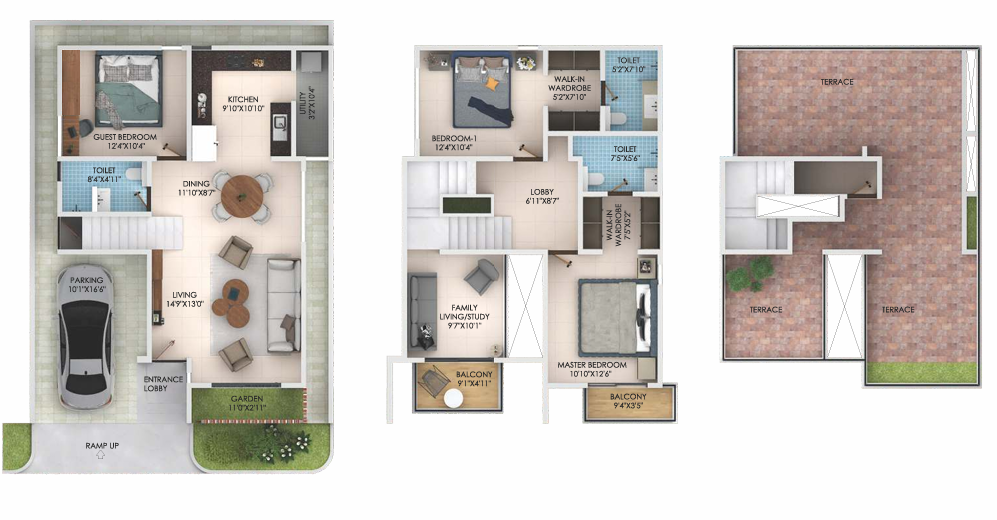3 BHK Villa Floor Plan