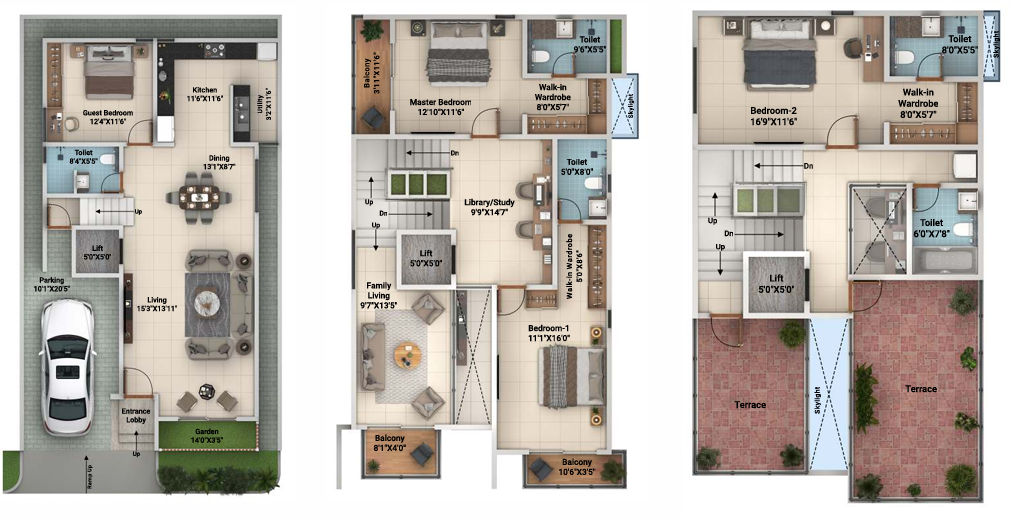 4 BHK Villa with Lift Floor Plan
