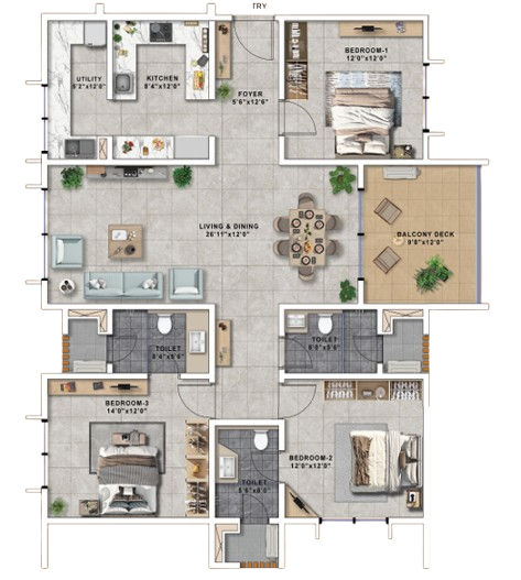 3 BHK Floor Plan